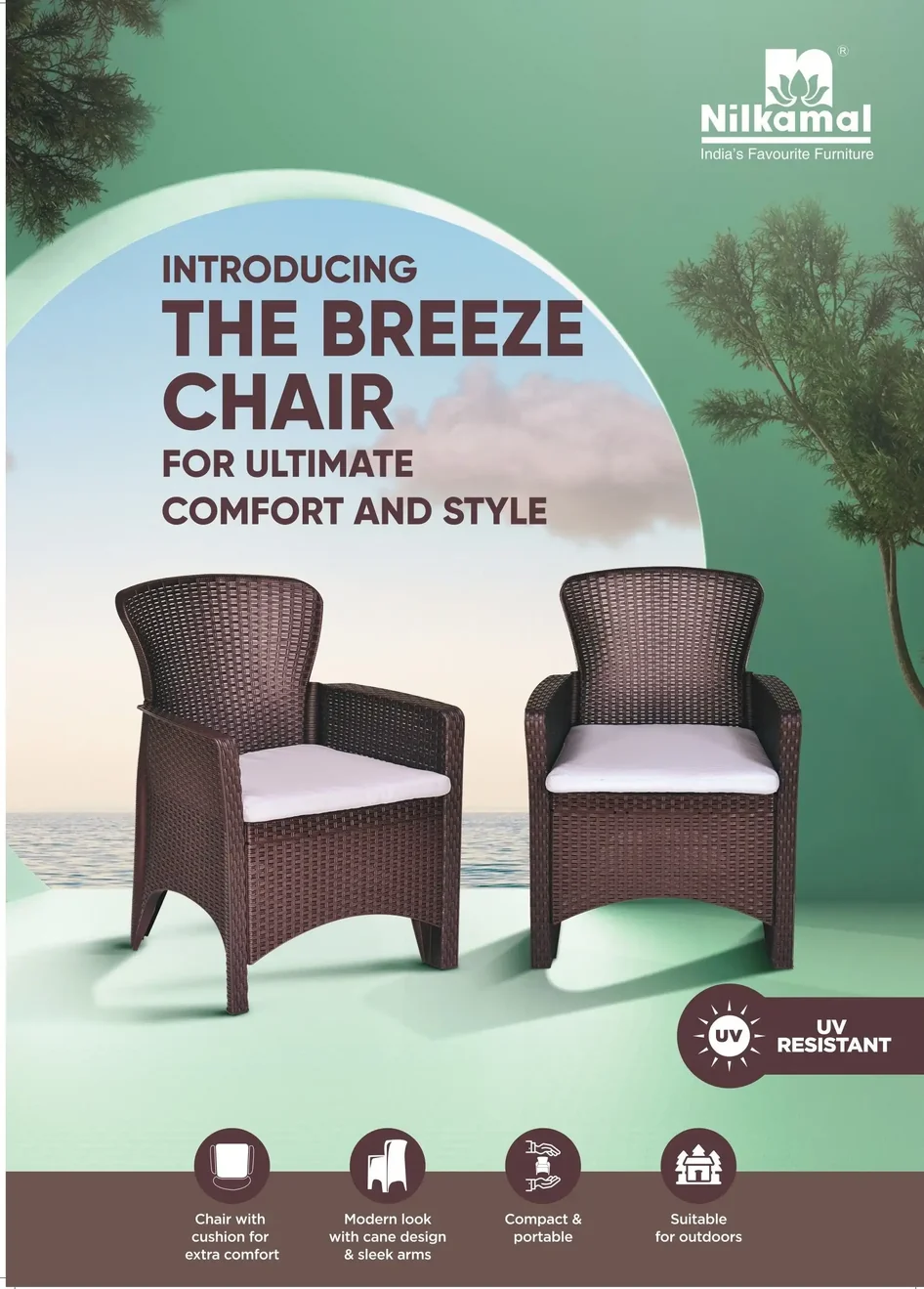 Nilkamal Breeze One Seater Plastic Sofa Chair with Cushion, Set of 2