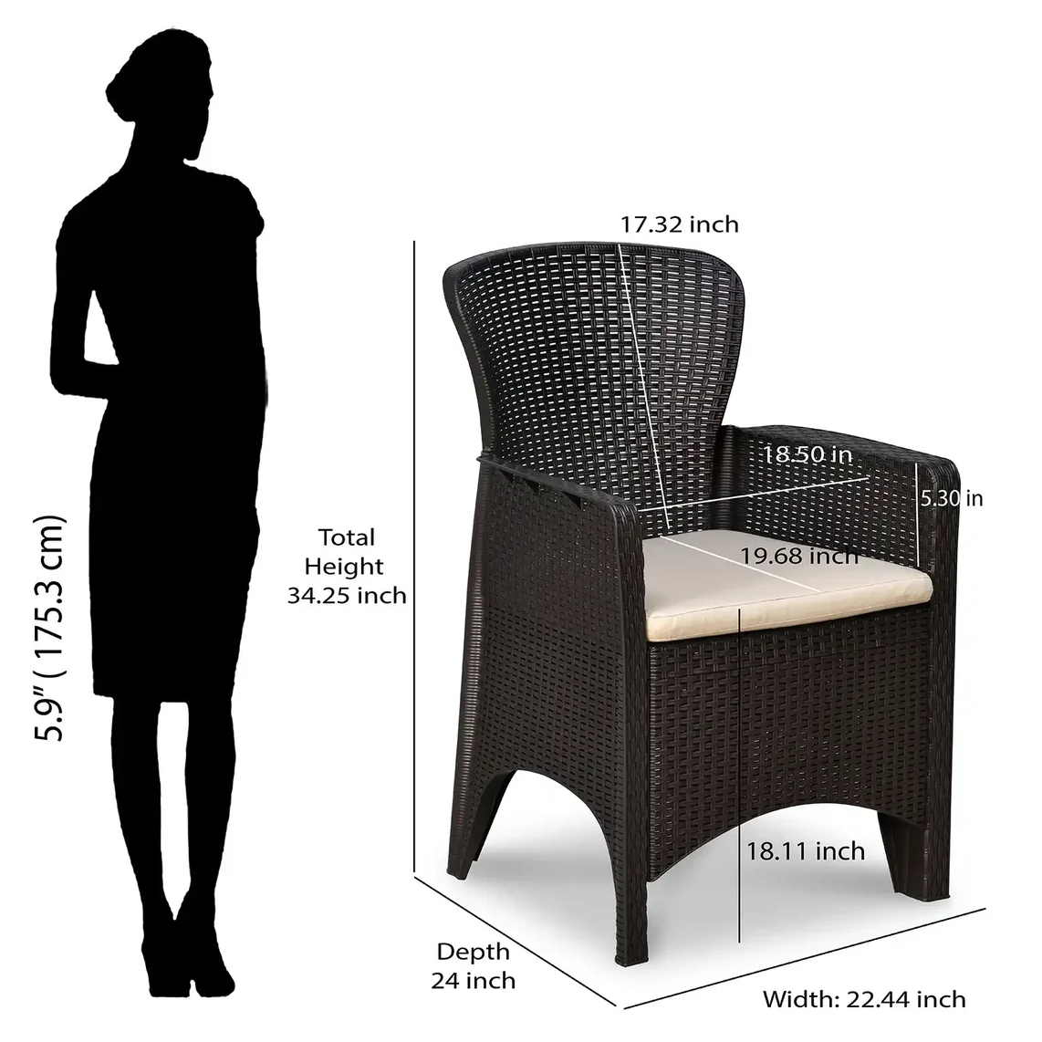 Nilkamal Breeze One Seater Plastic Sofa Chair with Cushion, Set of 2