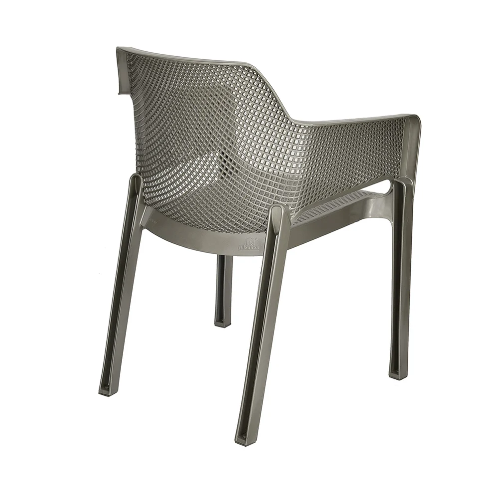 Nilkamal Captain Plastic Arm Chair With Leatherette Cushion (Metallic Dark)