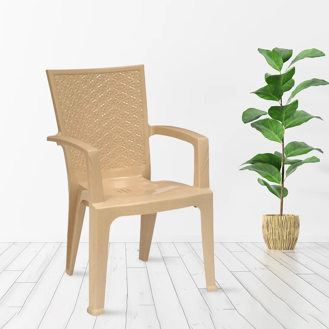 Nilkamal CHR2225 Plastic Arm Chair (Marble Beige)