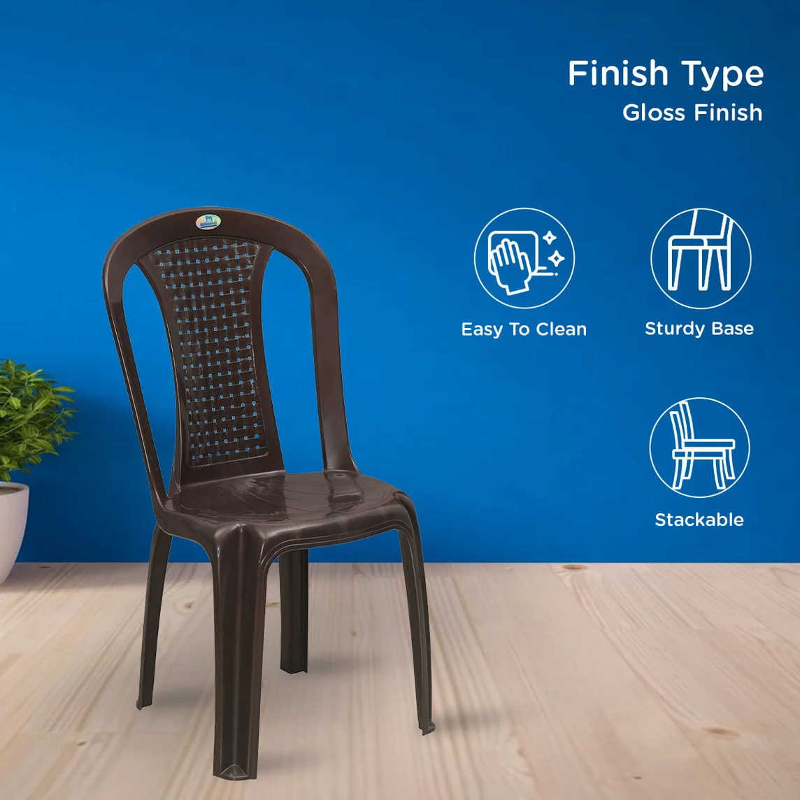 Nilkamal CHR4002 Plastic Armless Chair (Weather Brown)