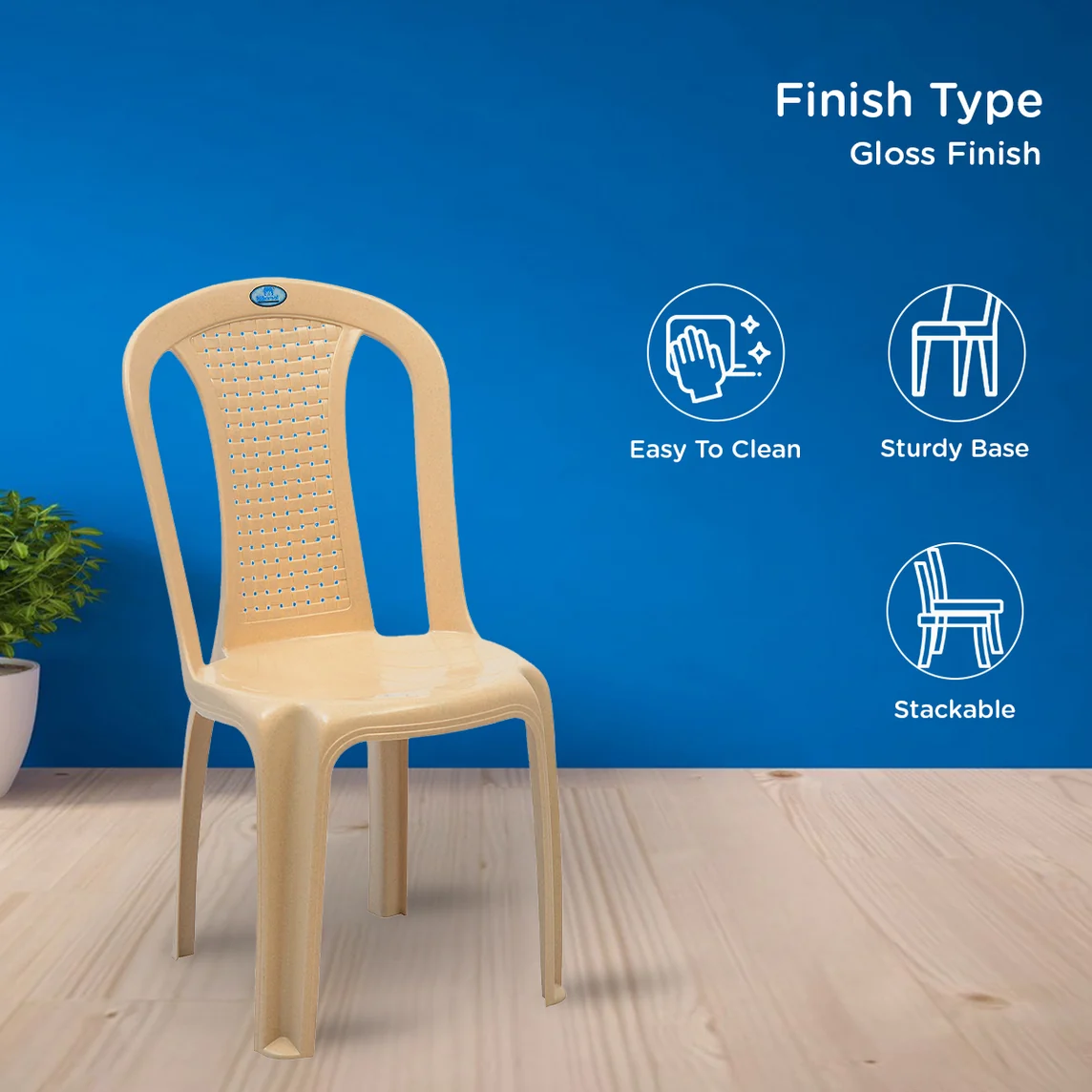 Nilkamal CHR4002 Plastic Armless Chair (Marble Beige)