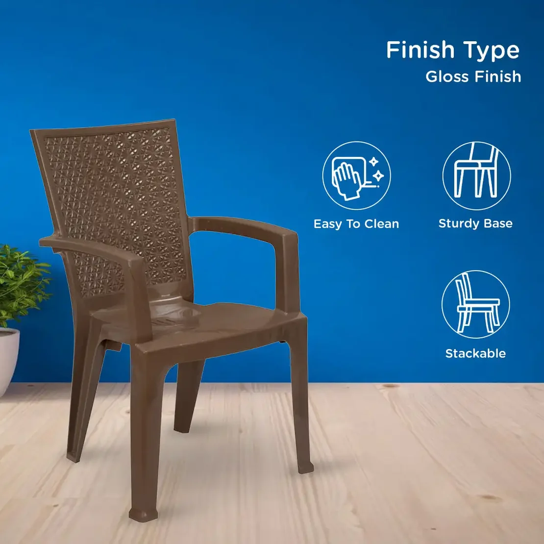 Nilkamal CHR2225 Plastic Arm Chair (Rattan Dark Beige)