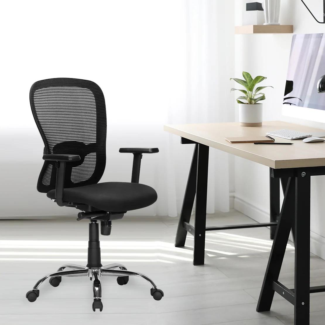Nilkamal Alba Mid Back Mesh CTS Chrome Base Office Chair (Black)