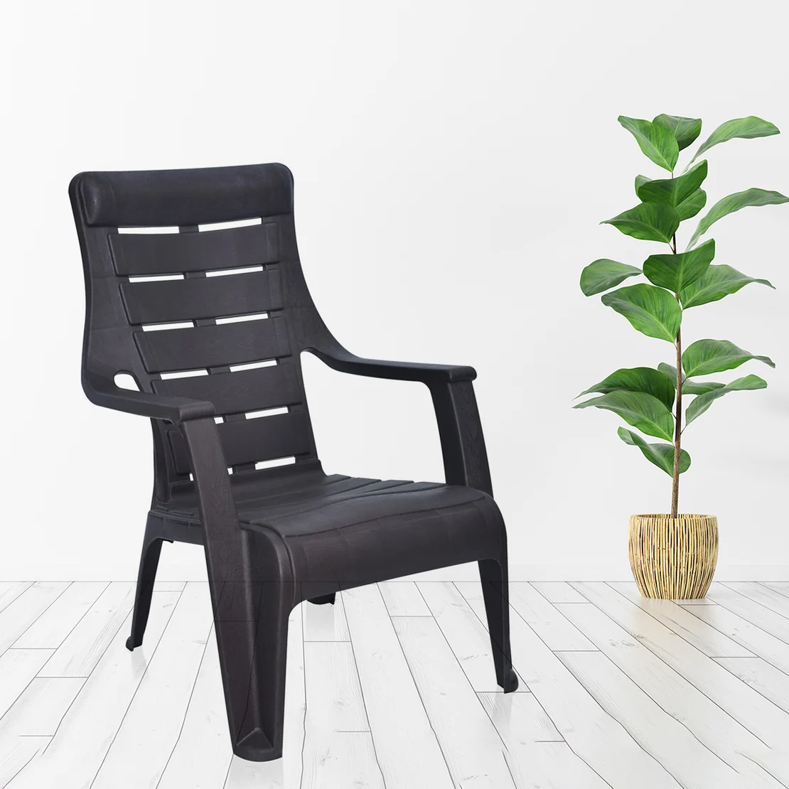 Nilkamal Sunday Plastic Arm Chair (Weather Brown)