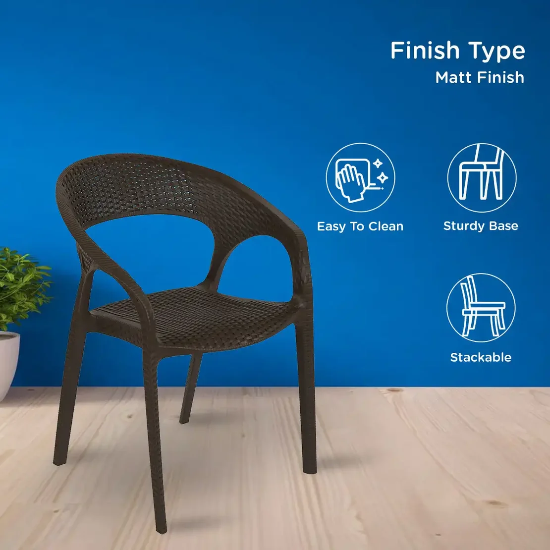 Nilkamal Club Plastic Arm Chair (Season Rust Brown)