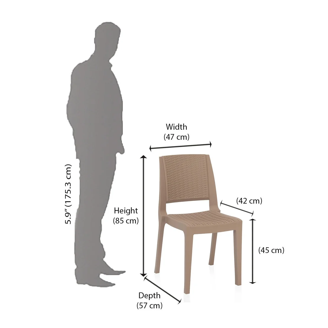 Nilkamal Enamora Premium Plastic Armless Chair (Rattan Dark Beige)