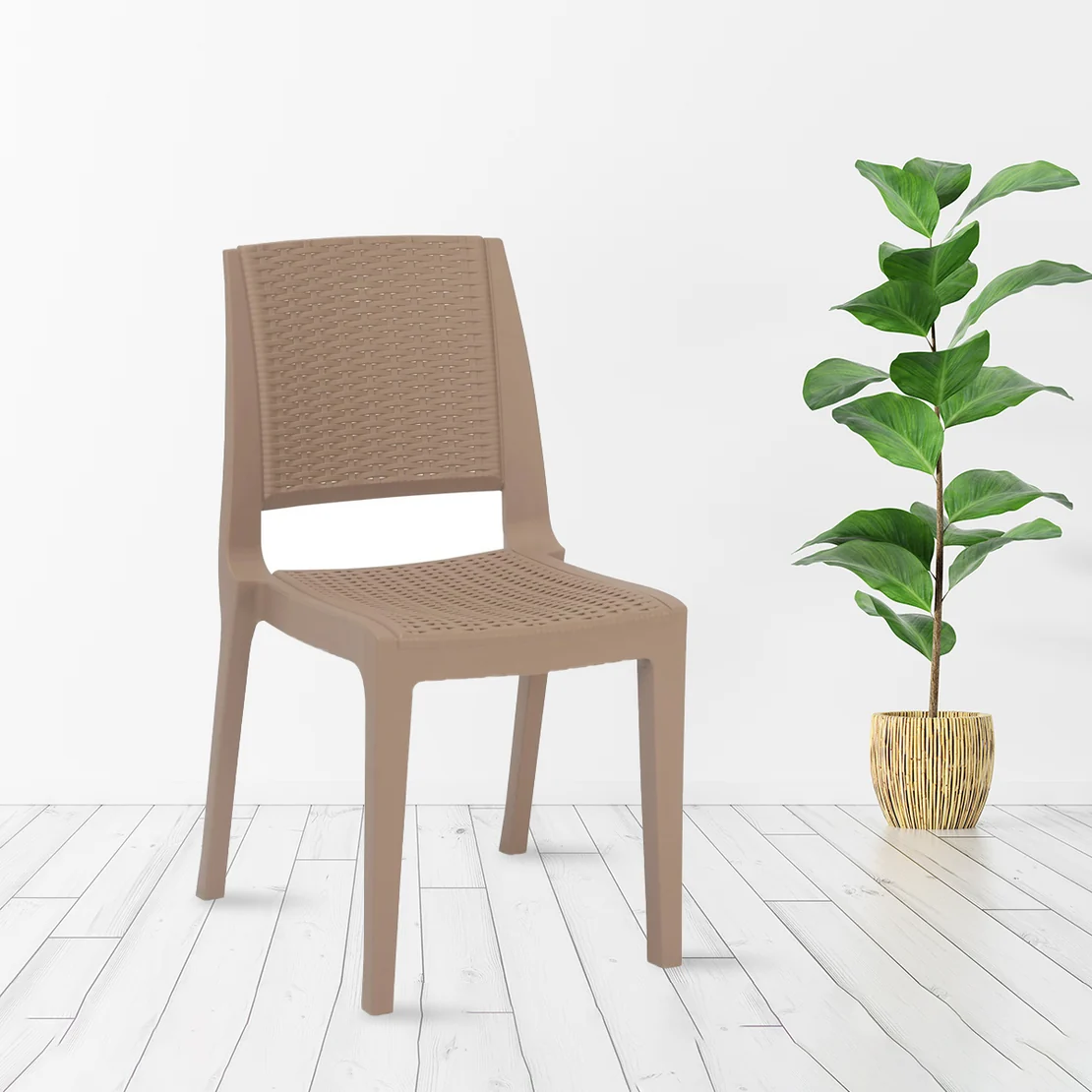 Nilkamal Enamora Premium Plastic Armless Chair (Rattan Dark Beige)