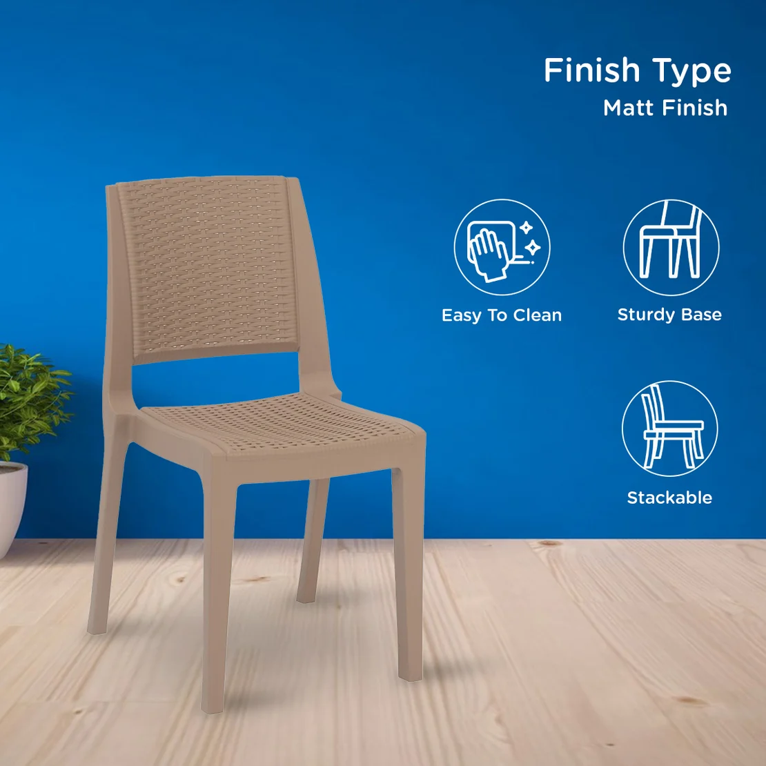 Nilkamal Enamora Premium Plastic Armless Chair (Rattan Dark Beige)