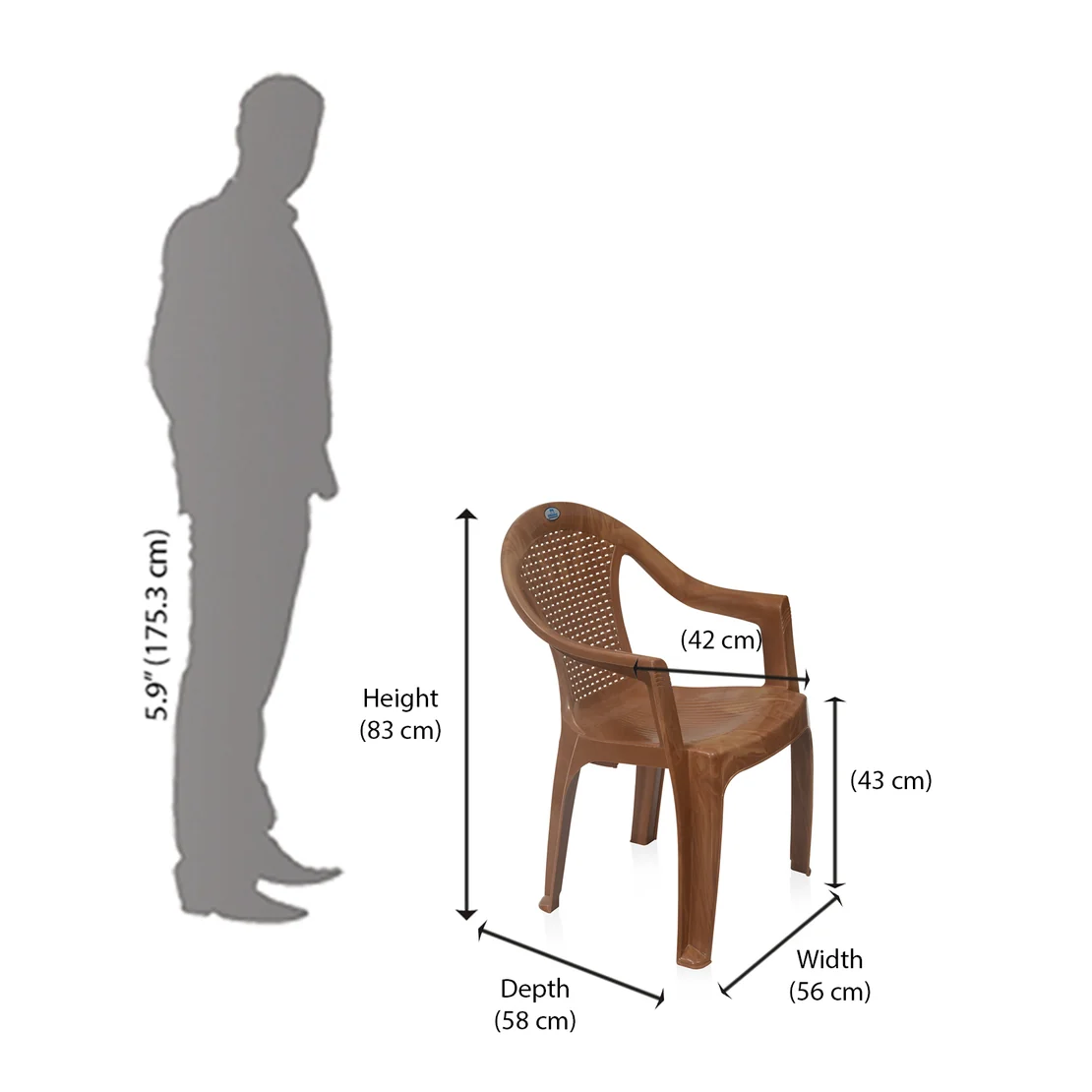 Nilkamal CHR2051 Plastic Arm Chair (Pear Wood)
