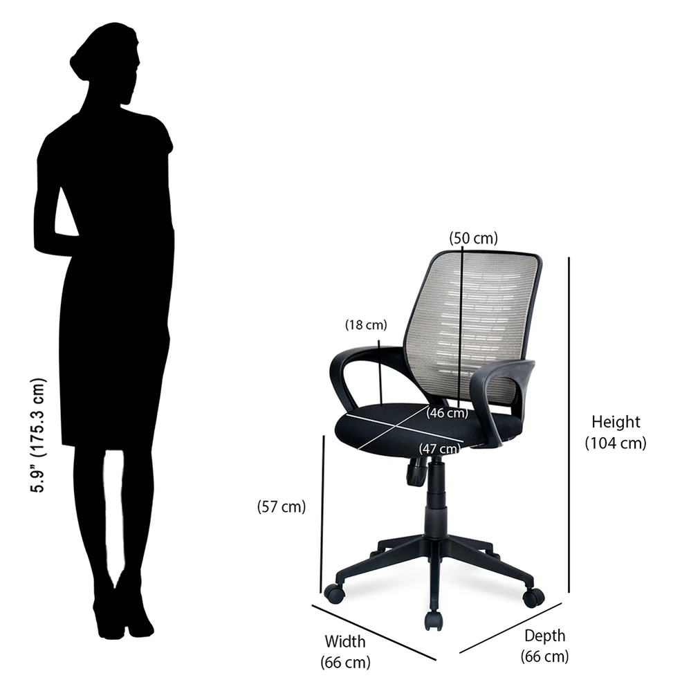 Nilkamal Otis Mid Back Mesh Office Chair (Black & Grey)